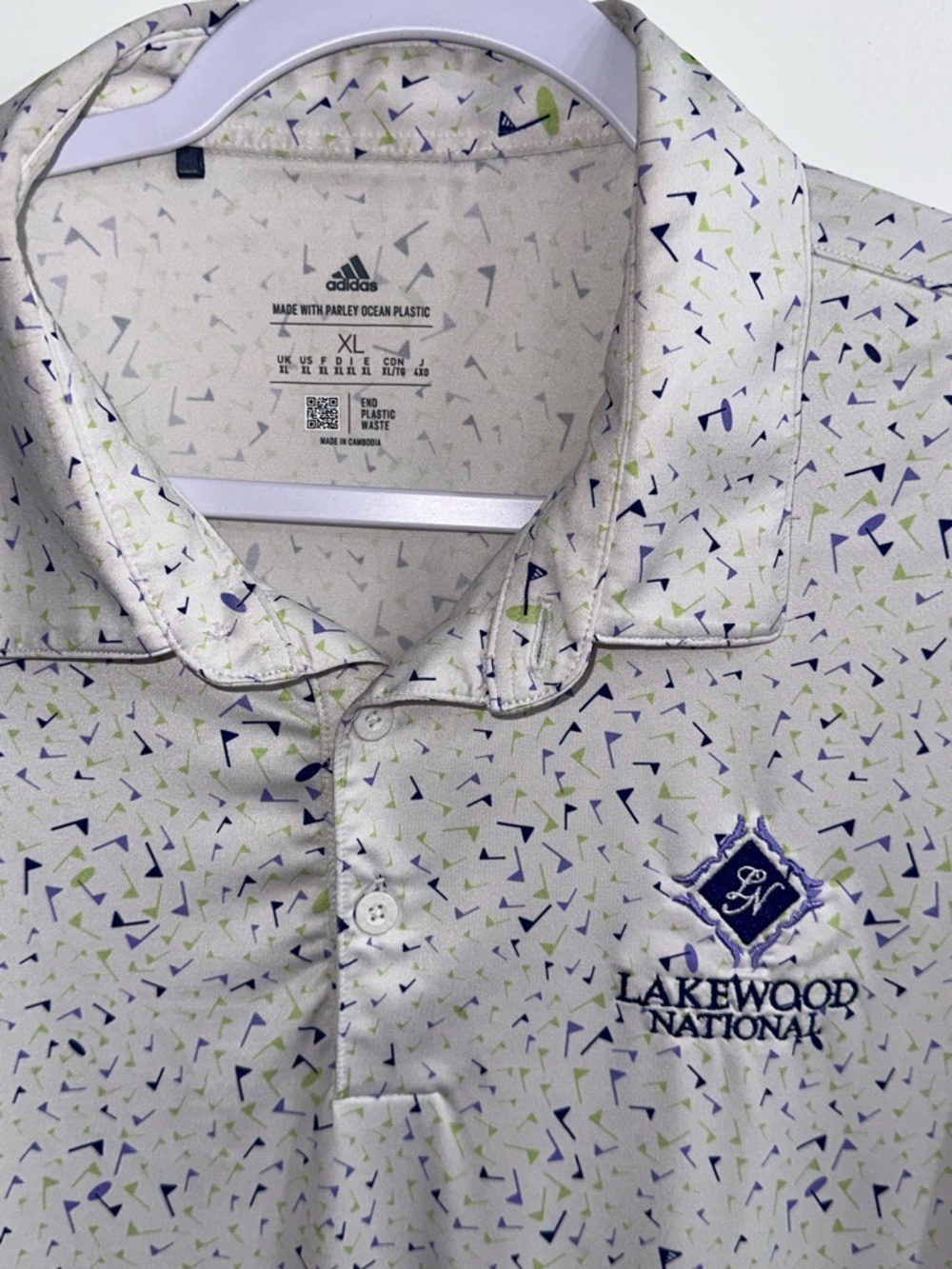 Adidas Golf Lakewood National Polo Men's XL Off White Flag Print Parley - Picture 2 of 10